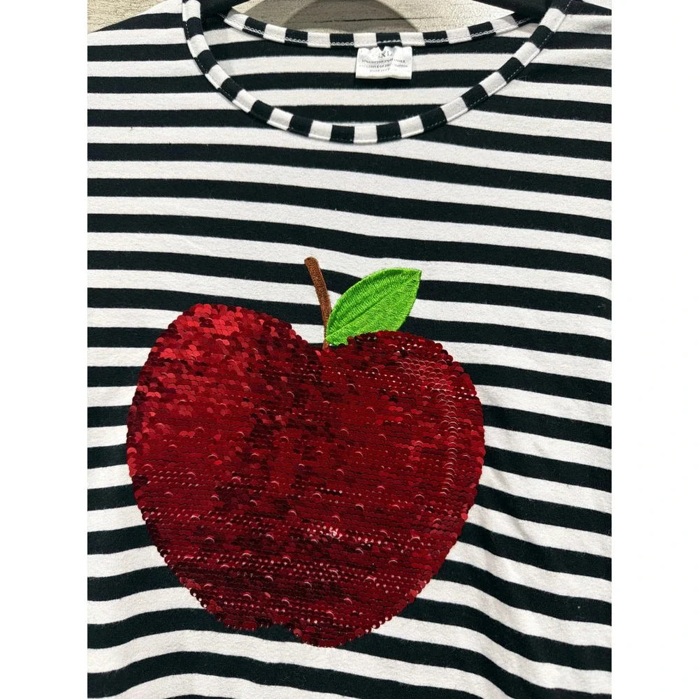 OshKosh Dress Shirt Jeggings Girls 7 Medium Sequin Apple Birthday GUC